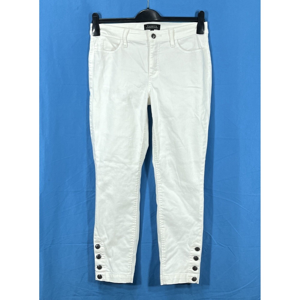 TALBOTS Chatham FLAWLESS 5-POCKET White STRETCH DENIM Button-Hem JEANS PANTS 6